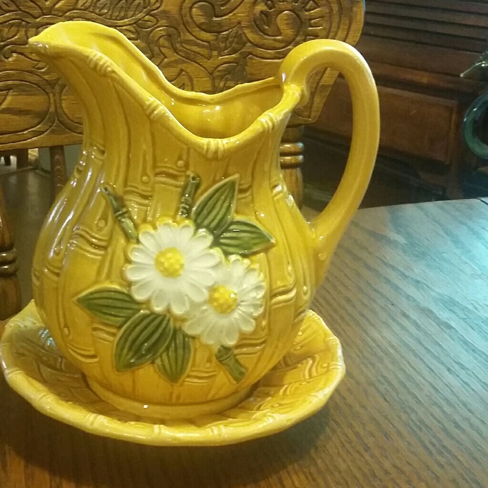 VINTAGE Pitcher and Saucer Made in JAPAN bamboo pa